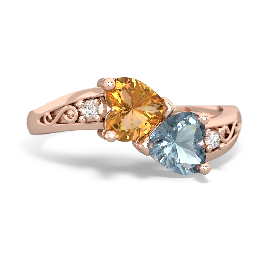 Citrine Snuggling Hearts 14K Rose Gold ring R2178