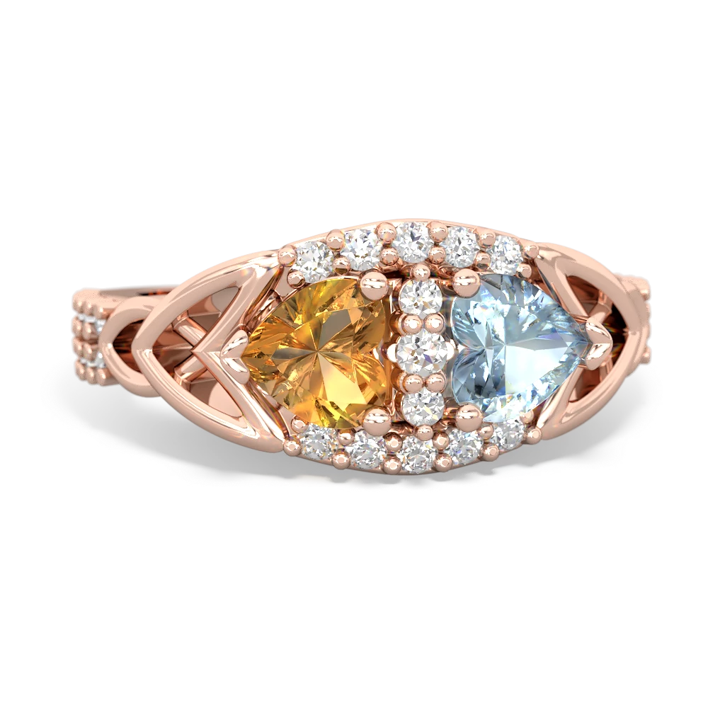 Citrine Sparkling Celtic Knot 14K Rose Gold ring R2645