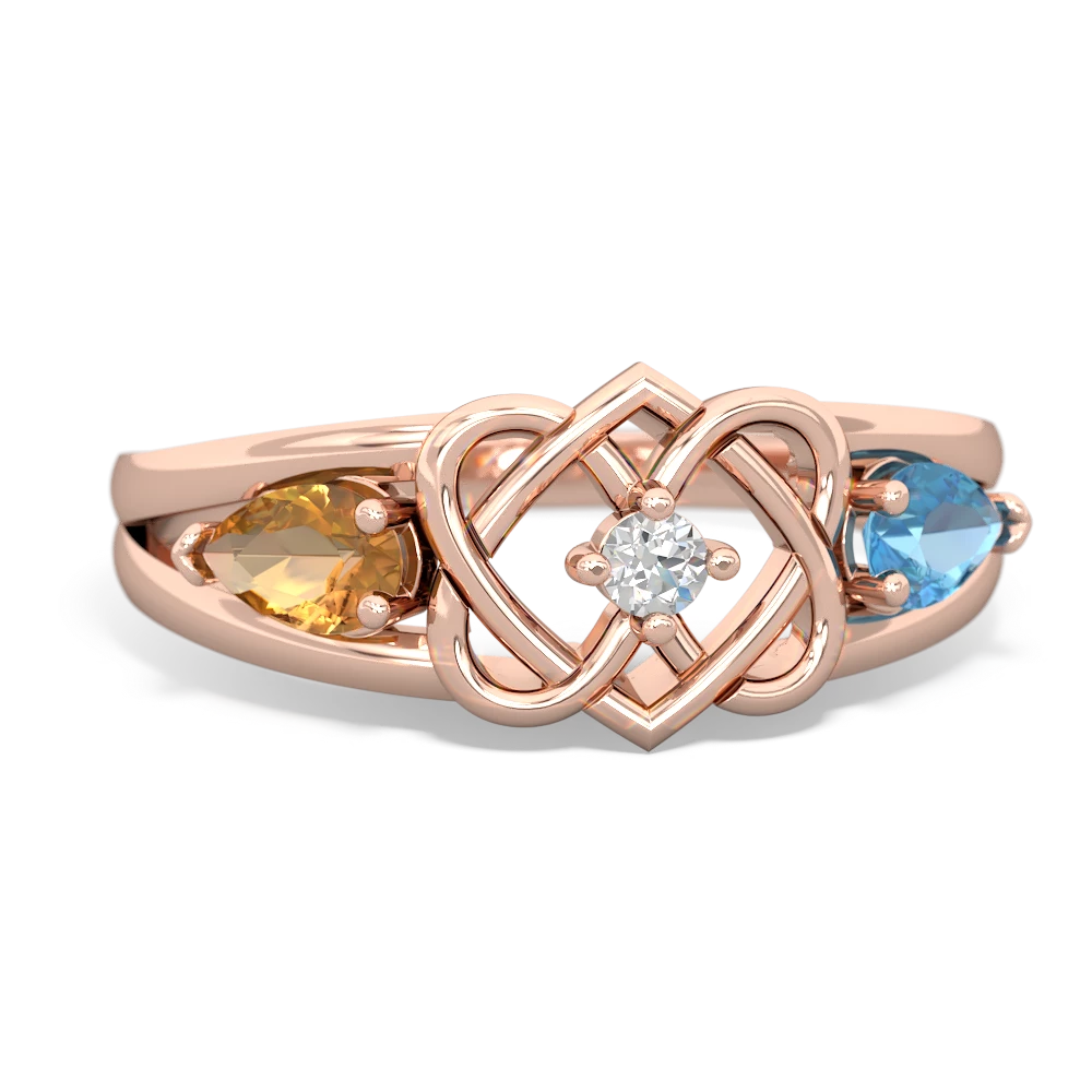 Citrine Hearts Intertwined 14K Rose Gold ring R5880