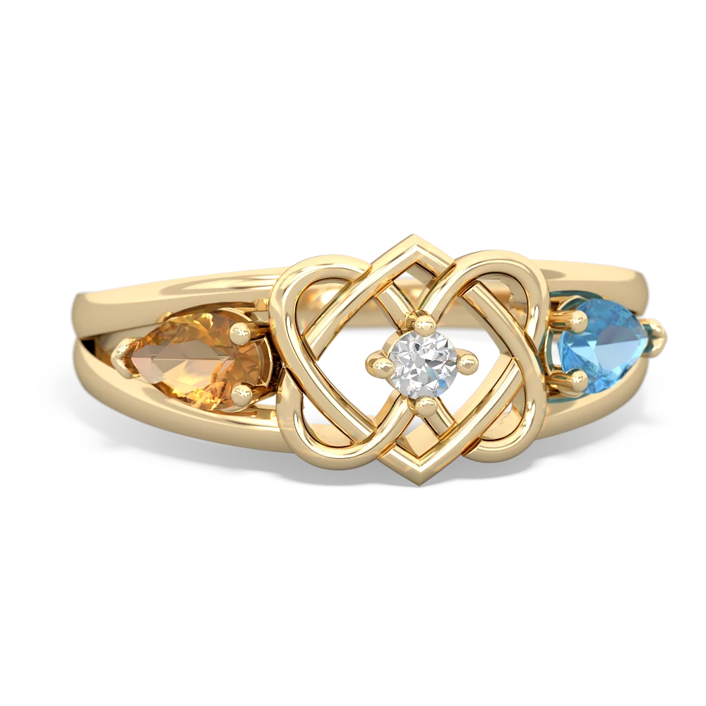 Citrine Hearts Intertwined 14K Yellow Gold ring R5880