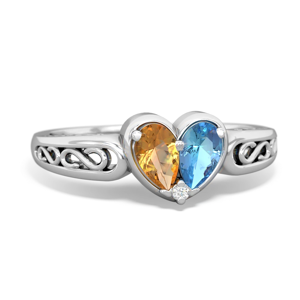 Citrine Filligree 'One Heart' 14K White Gold ring R5070