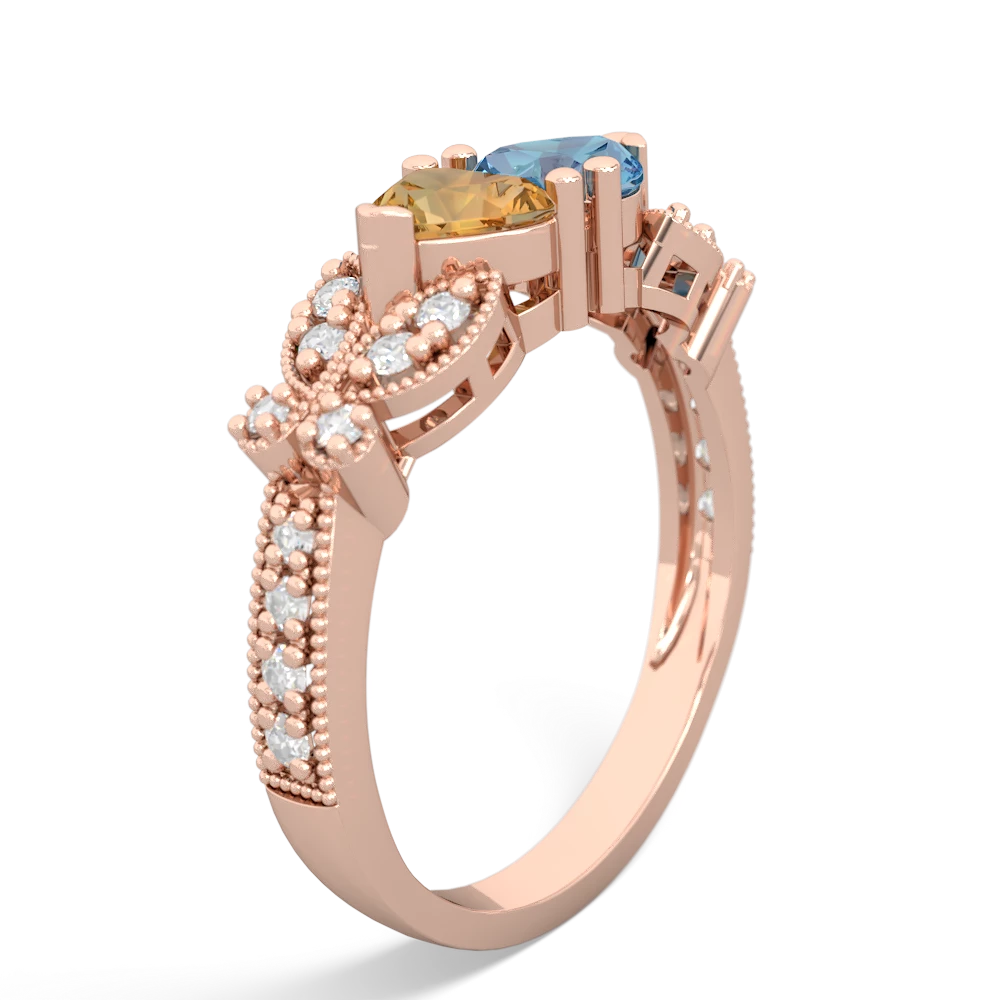 Citrine Diamond Butterflies 14K Rose Gold ring R5601