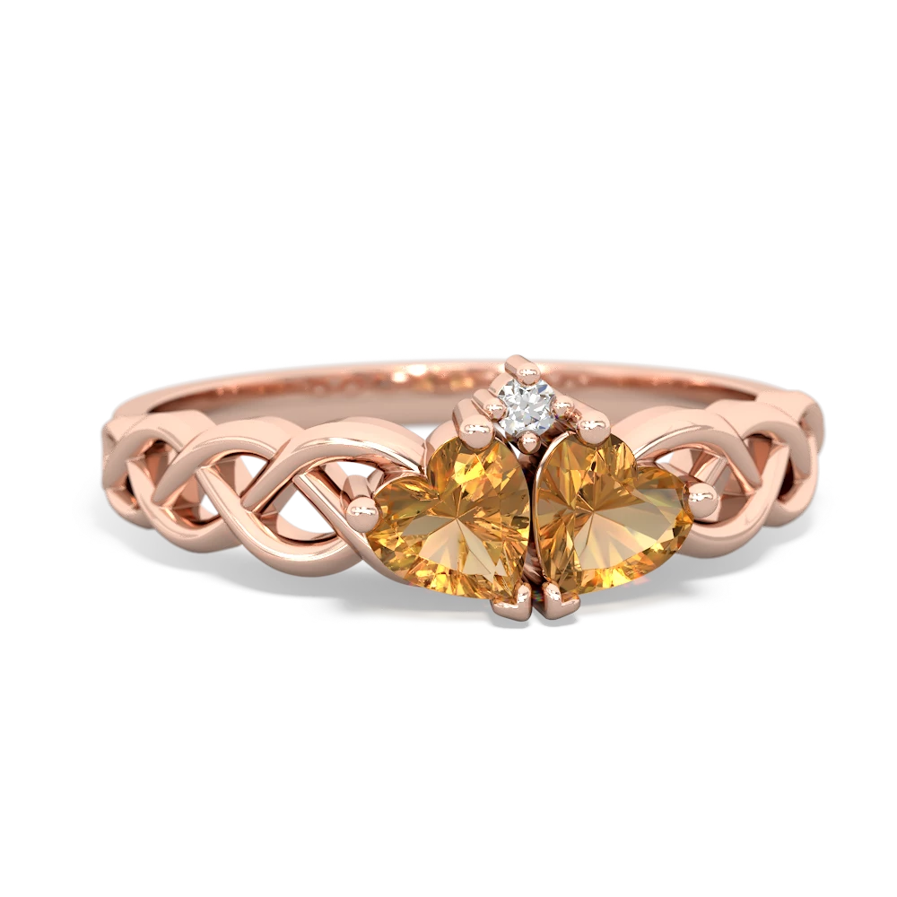 Citrine Heart To Heart Braid 14K Rose Gold ring R5870