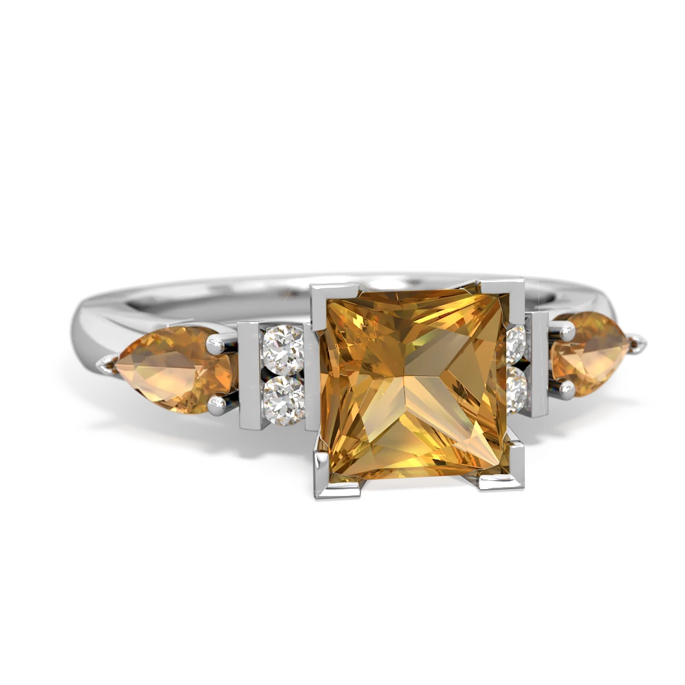 Peridot 6Mm Princess Eternal Embrace Engagement 14K White Gold ring C2002