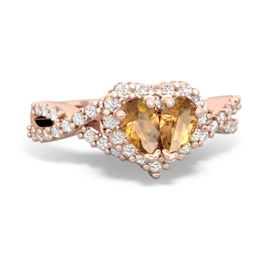 Citrine Diamond Twist 'One Heart' 14K Rose Gold ring R2640HRT