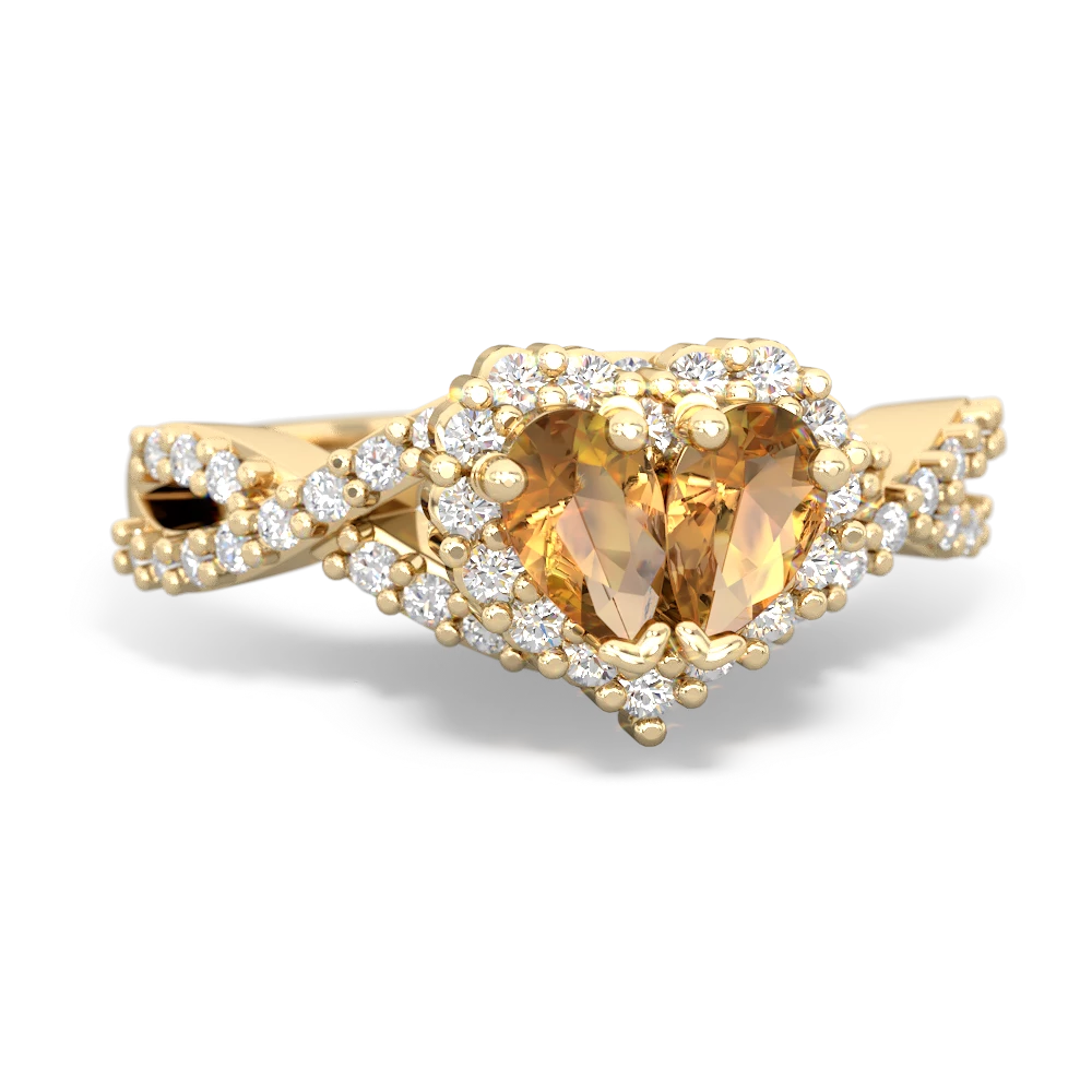 Citrine Diamond Twist 'One Heart' 14K Yellow Gold ring R2640HRT