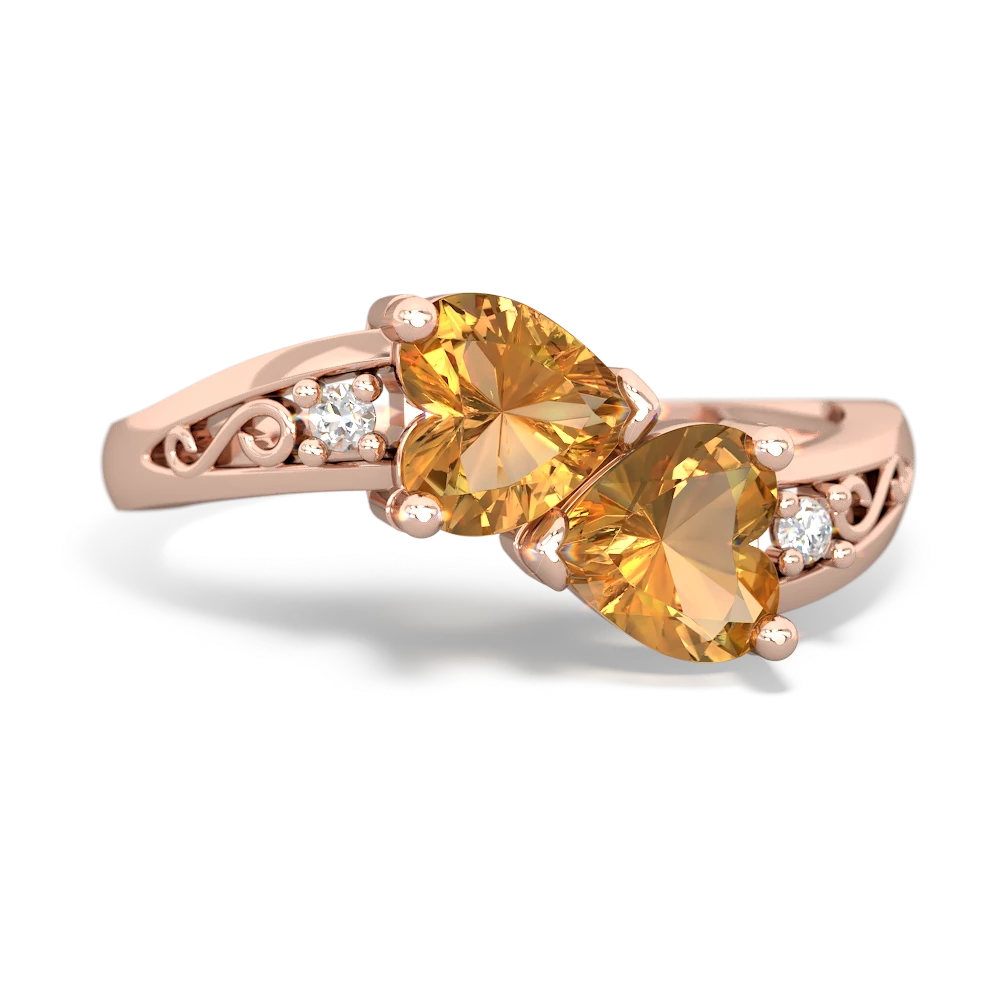 Citrine Snuggling Hearts 14K Rose Gold ring R2178