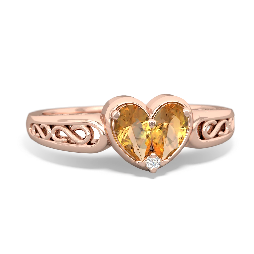 Citrine Filligree 'One Heart' 14K Rose Gold ring R5070