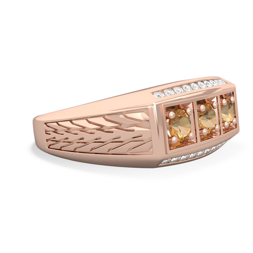 Jade Three Stone Tire Tread Men's 14K Rose Gold ring R0520