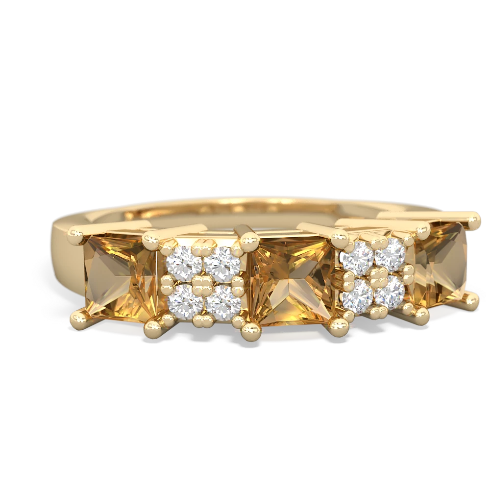 Citrine Three Stone Diamond Cluster 14K Yellow Gold ring R2592