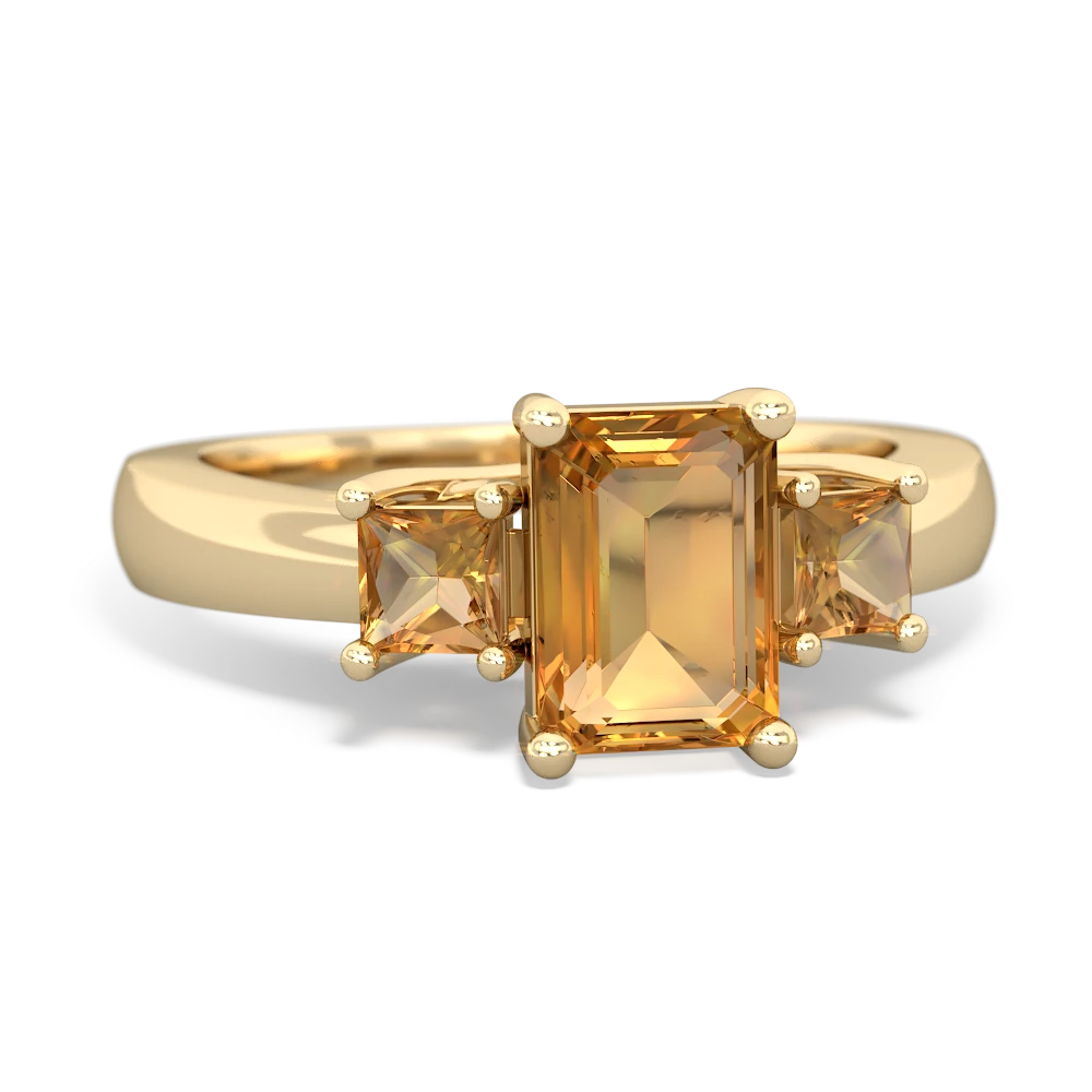 London Topaz Three Stone Emerald-Cut Trellis 14K Yellow Gold ring R4021