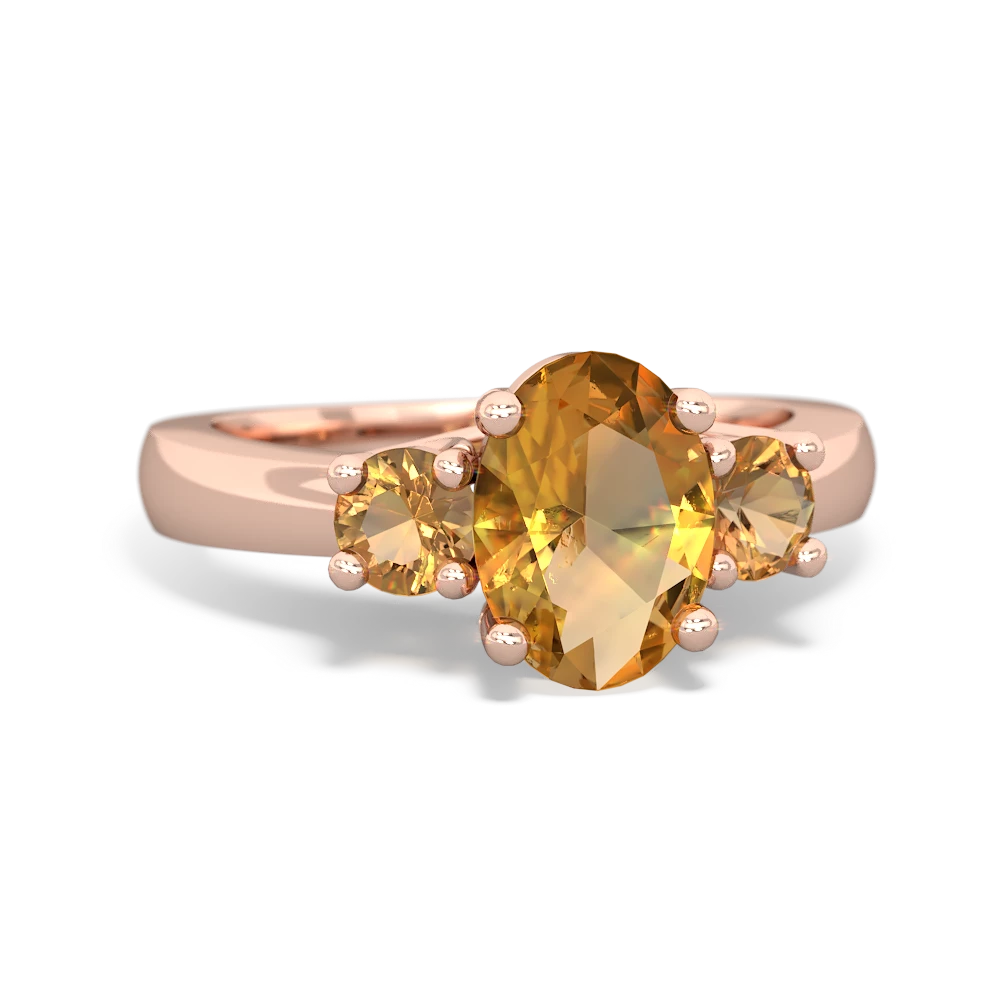 Citrine Three Stone Oval Trellis 14K Rose Gold ring R4024