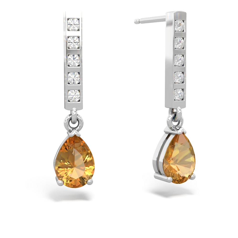 Citrine Art Deco Diamond Drop 14K White Gold earrings E5324