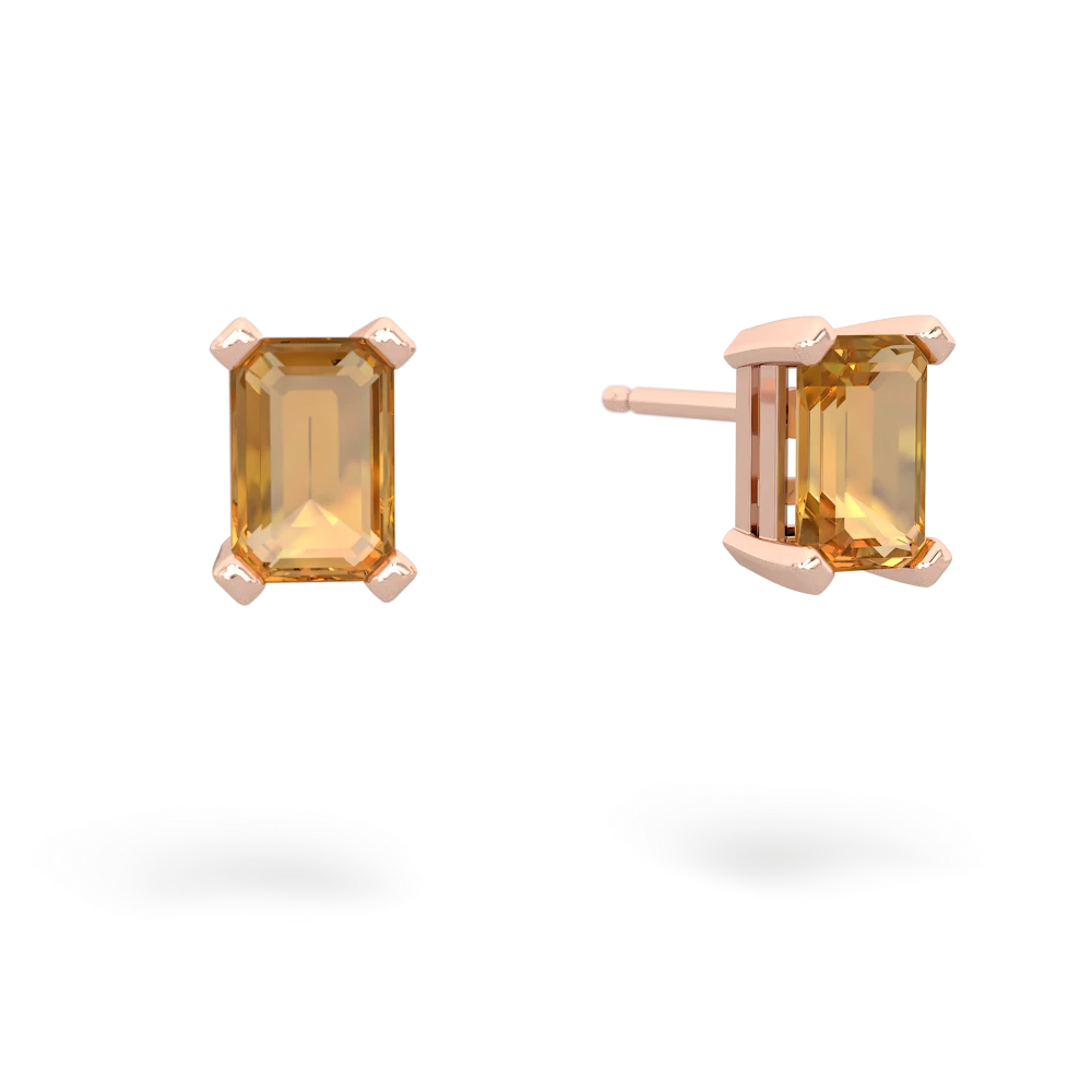 Citrine 6X4mm Emerald-Cut Stud 14K Rose Gold earrings E1855