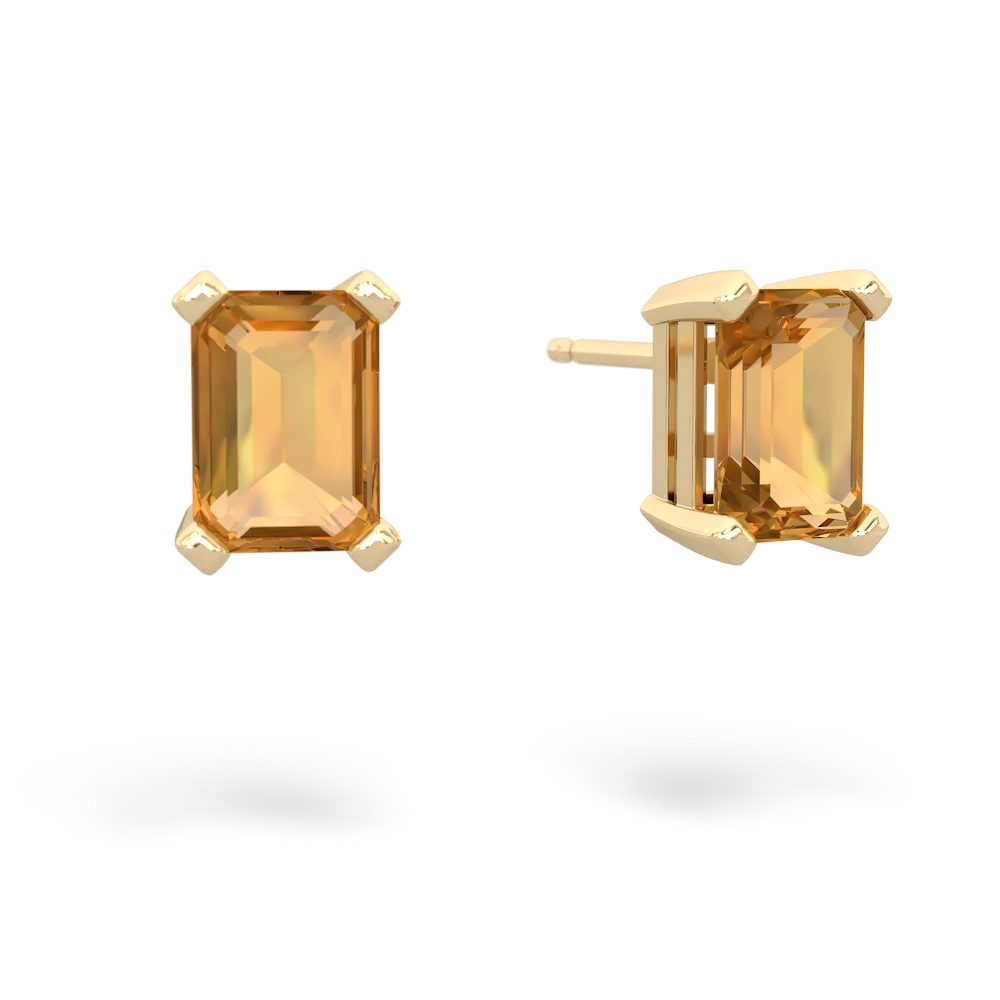 Citrine 7X5mm Emerald-Cut Stud 14K Yellow Gold earrings E1856