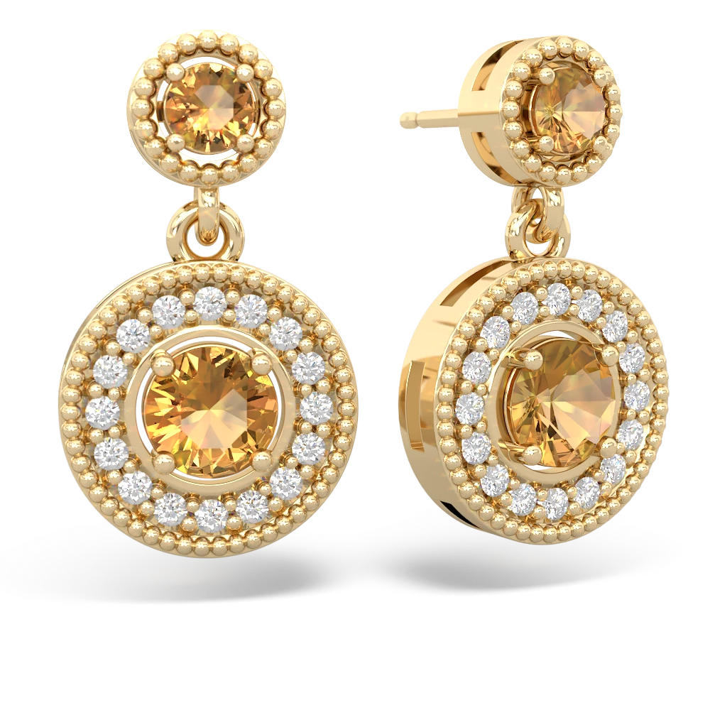 Pear Cut Citrine & Diamond Dangle Earrings 14K Yellow Gold