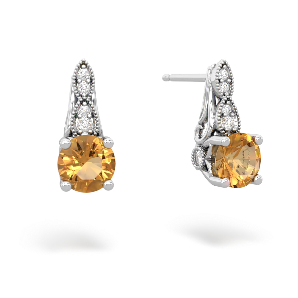 Citrine Antique Elegance 14K White Gold earrings E3100