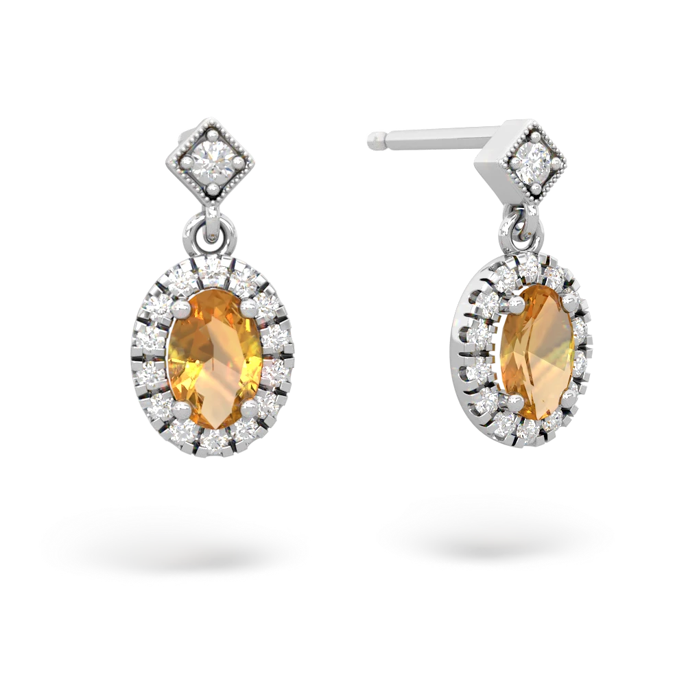 Citrine Antique-Style Halo 14K White Gold earrings E5720