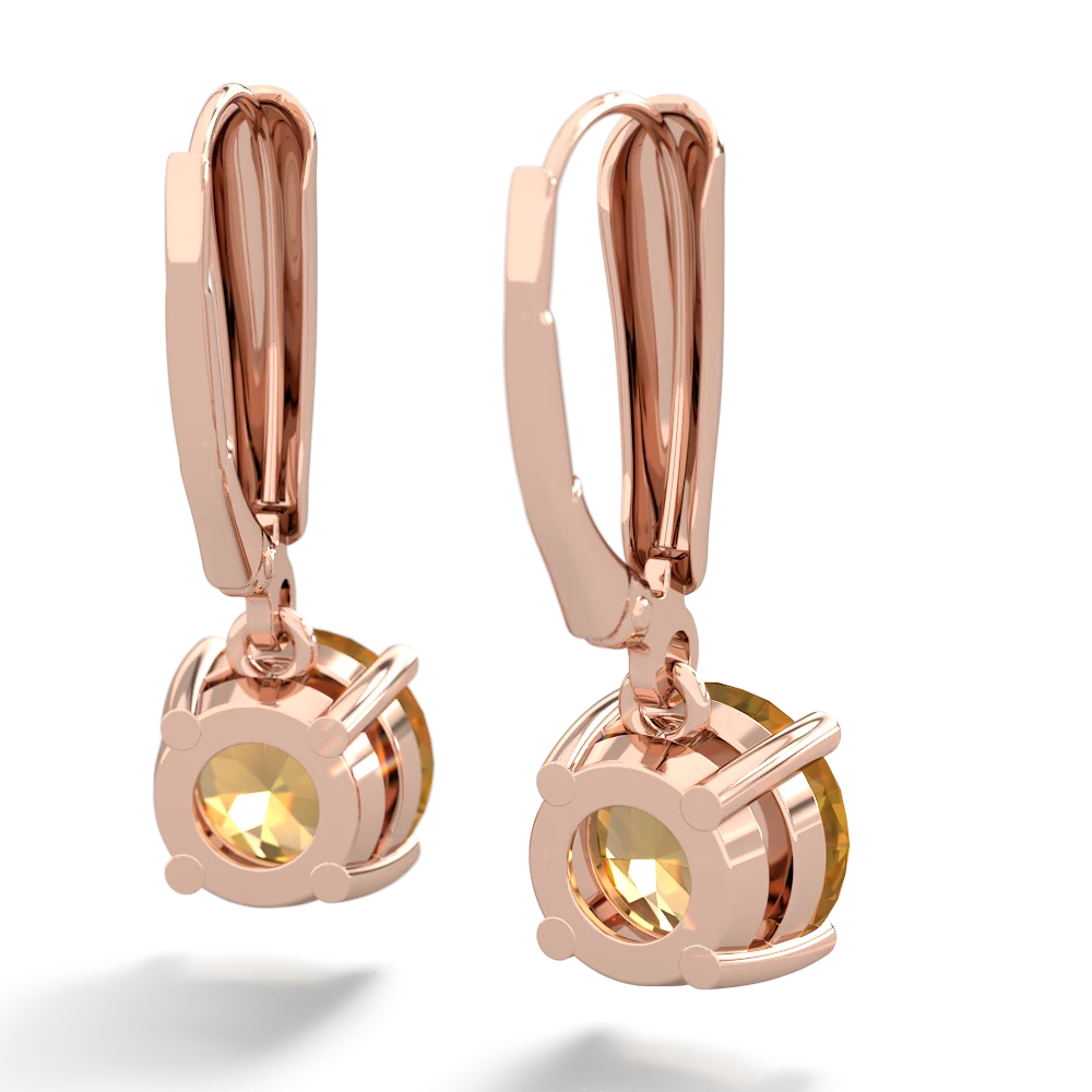 Citrine 8Mm  Round Lever Back 14K Rose Gold earrings E2788