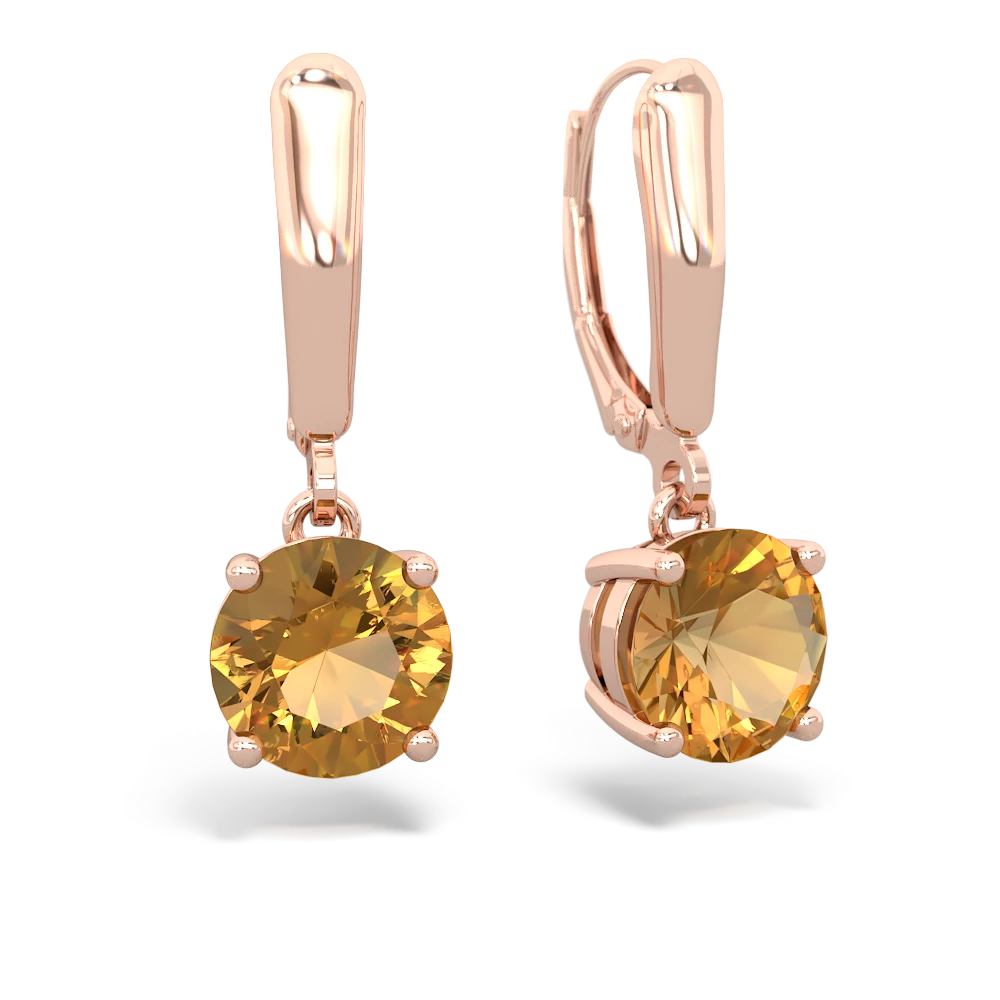 Citrine 8Mm  Round Lever Back 14K Rose Gold earrings E2788