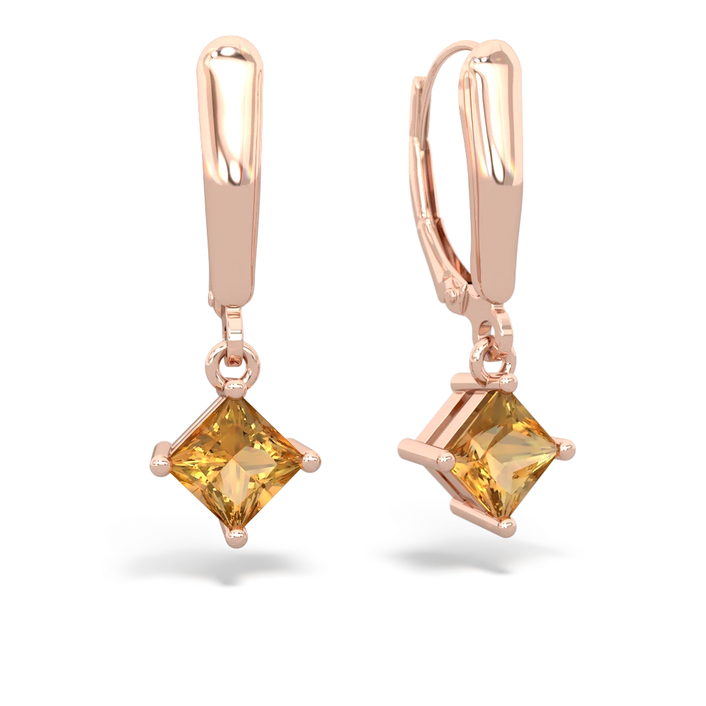 Citrine 6Mm Princess Lever Back 14K Rose Gold earrings E2789