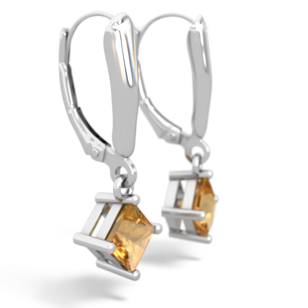 Citrine 6Mm Princess Lever Back 14K White Gold earrings E2789