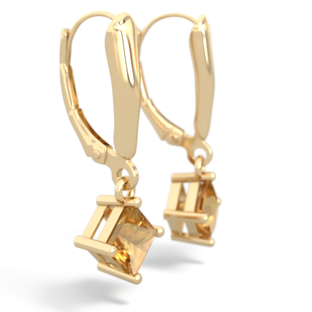 Citrine 6Mm Princess Lever Back 14K Yellow Gold earrings E2789