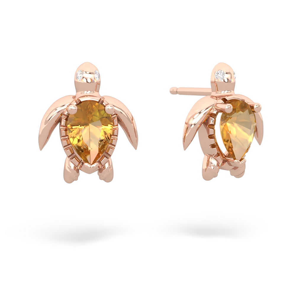 Citrine Baby Sea Turtle 14K Rose Gold earrings E5241