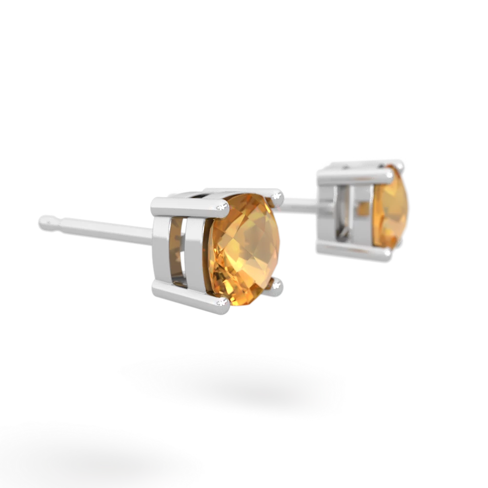 Citrine 5Mm Checkerboard Cushion Stud 14K White Gold earrings E1795