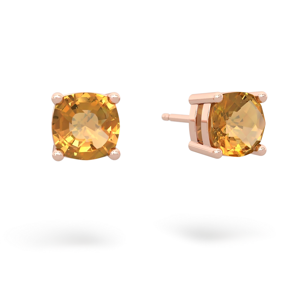 Citrine 6Mm Checkerboard Cushion Stud 14K Rose Gold earrings E1796