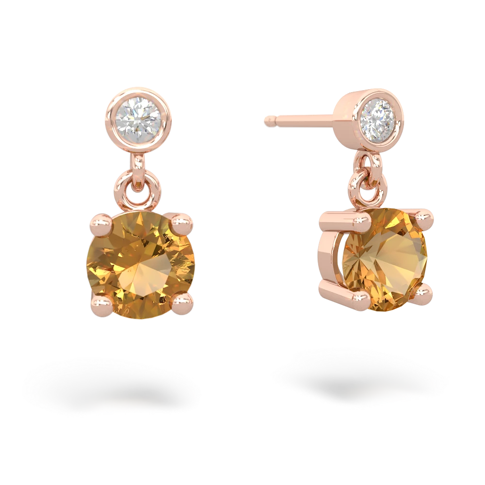 Citrine Diamond Drop 6Mm Round 14K Rose Gold earrings E1986