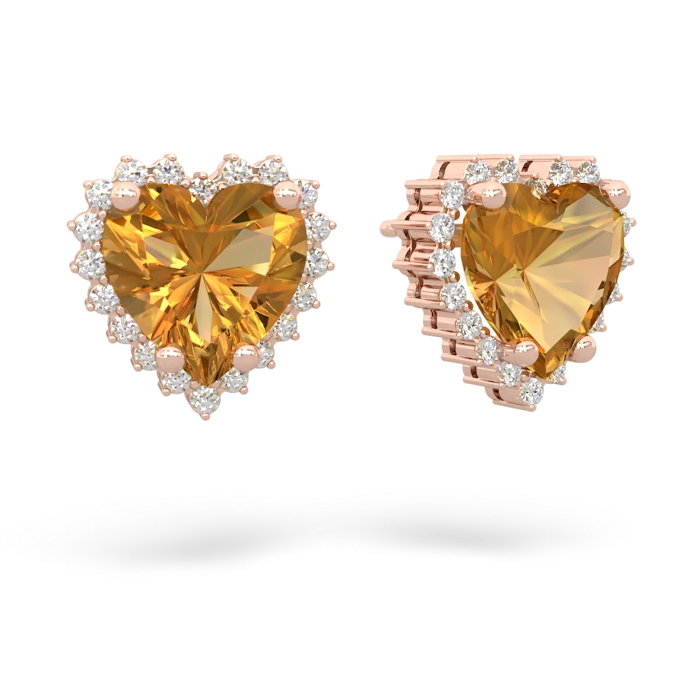 Citrine Sparkling Halo Heart 14K Rose Gold earrings E0391