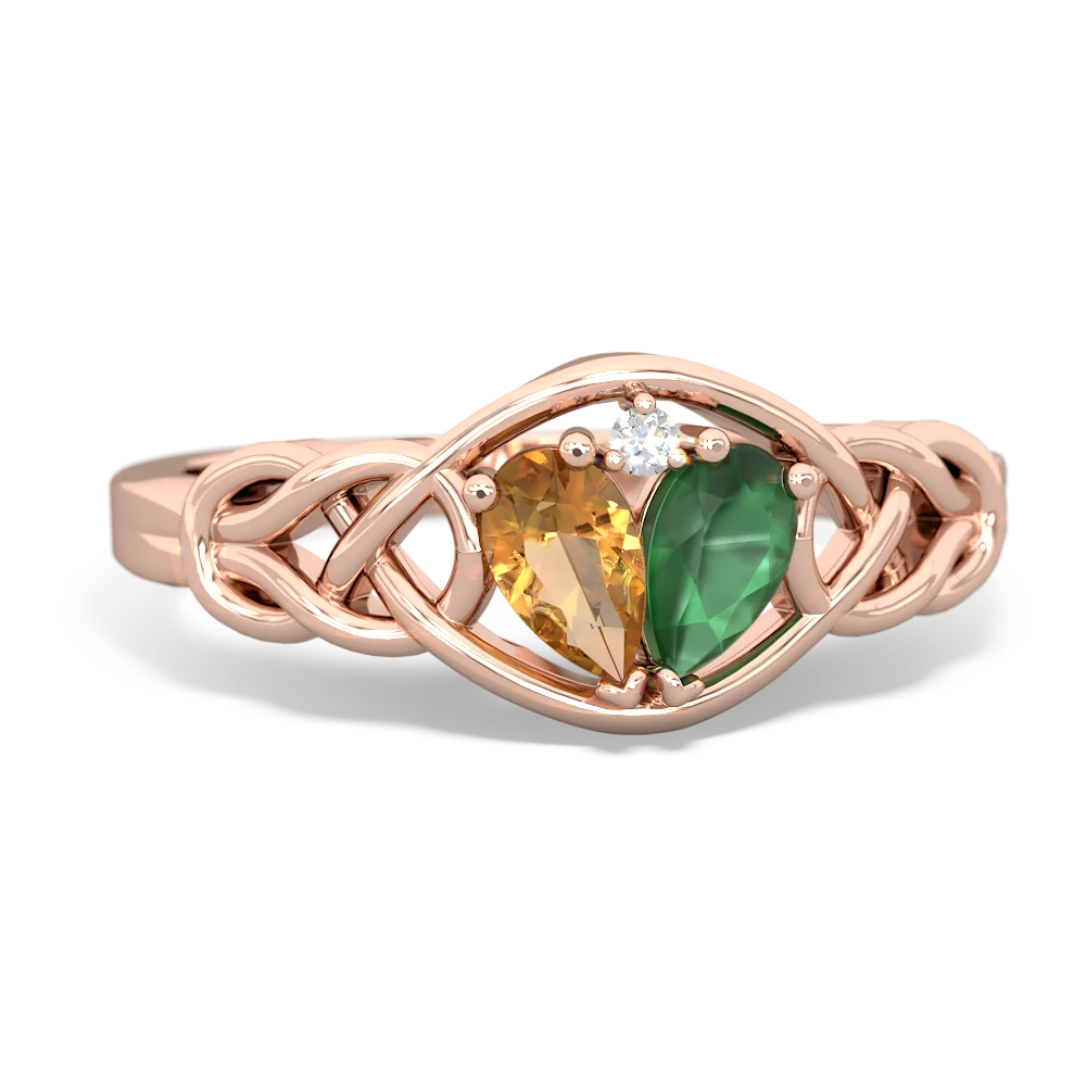 Citrine Celtic Love Knot 14K Rose Gold ring R5420