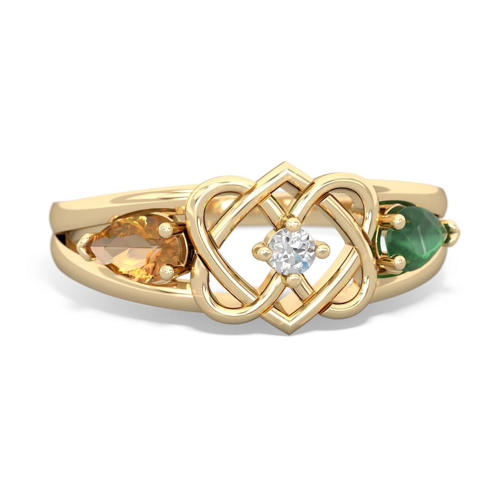 Citrine Hearts Intertwined 14K Yellow Gold ring R5880