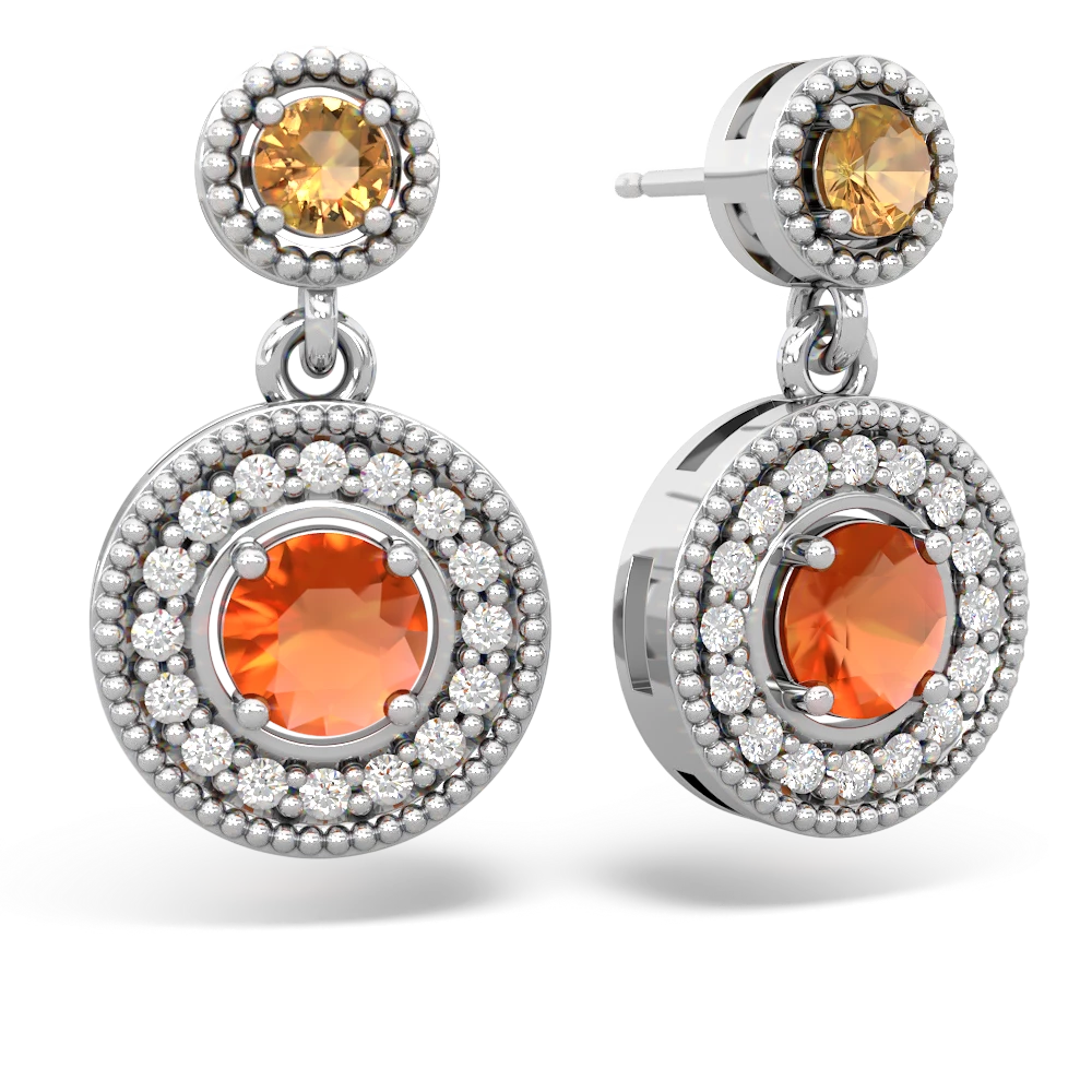 Citrine Halo Dangle 14K White Gold earrings E5319