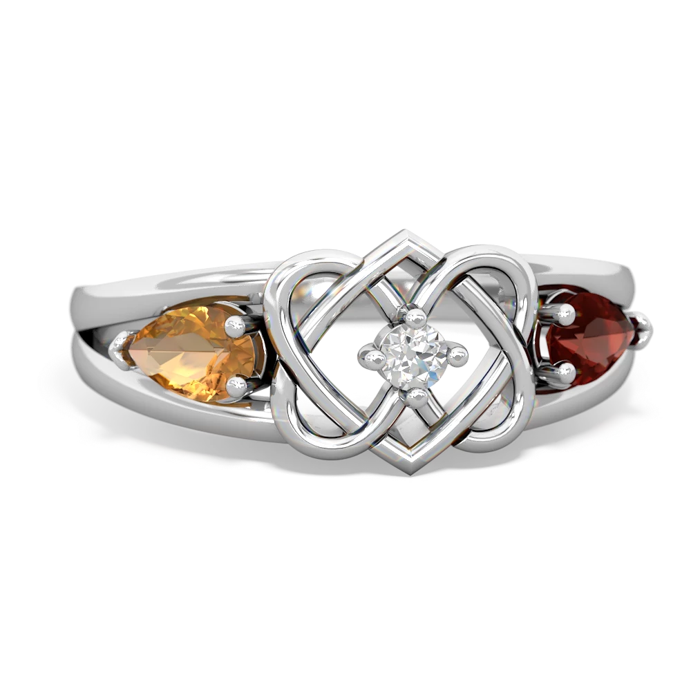 Citrine Hearts Intertwined 14K White Gold ring R5880