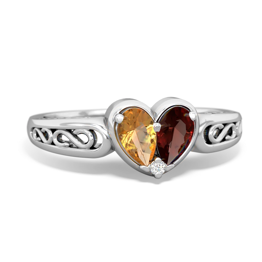 Citrine Filligree 'One Heart' 14K White Gold ring R5070