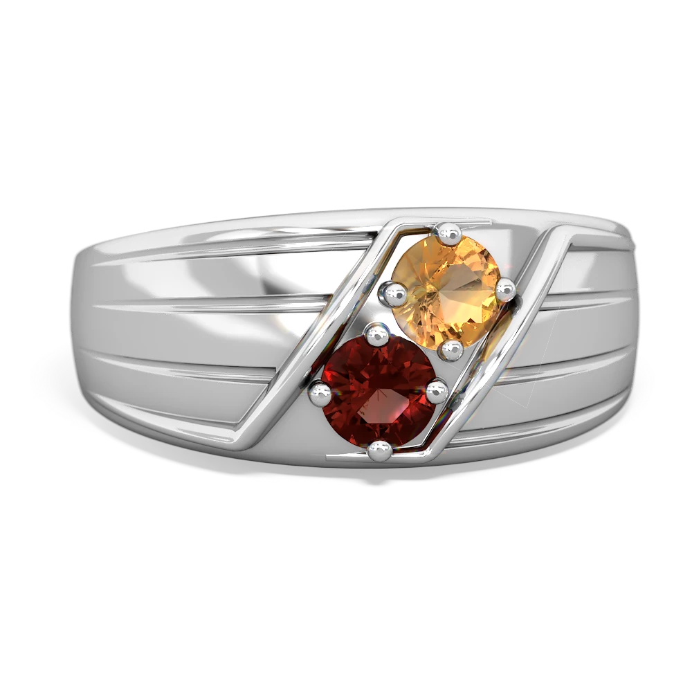 Citrine Men's Streamline 14K White Gold ring R0460