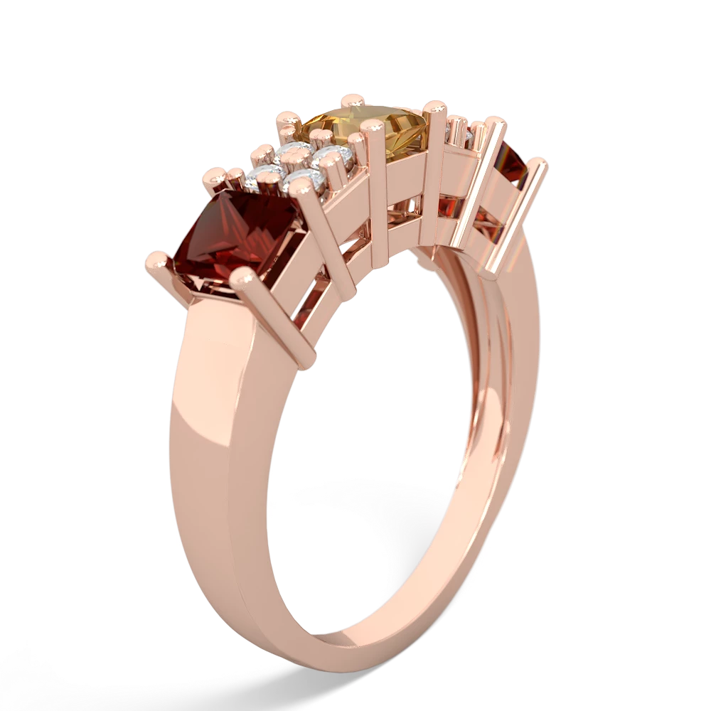 Citrine Three Stone Diamond Cluster 14K Rose Gold ring R2592