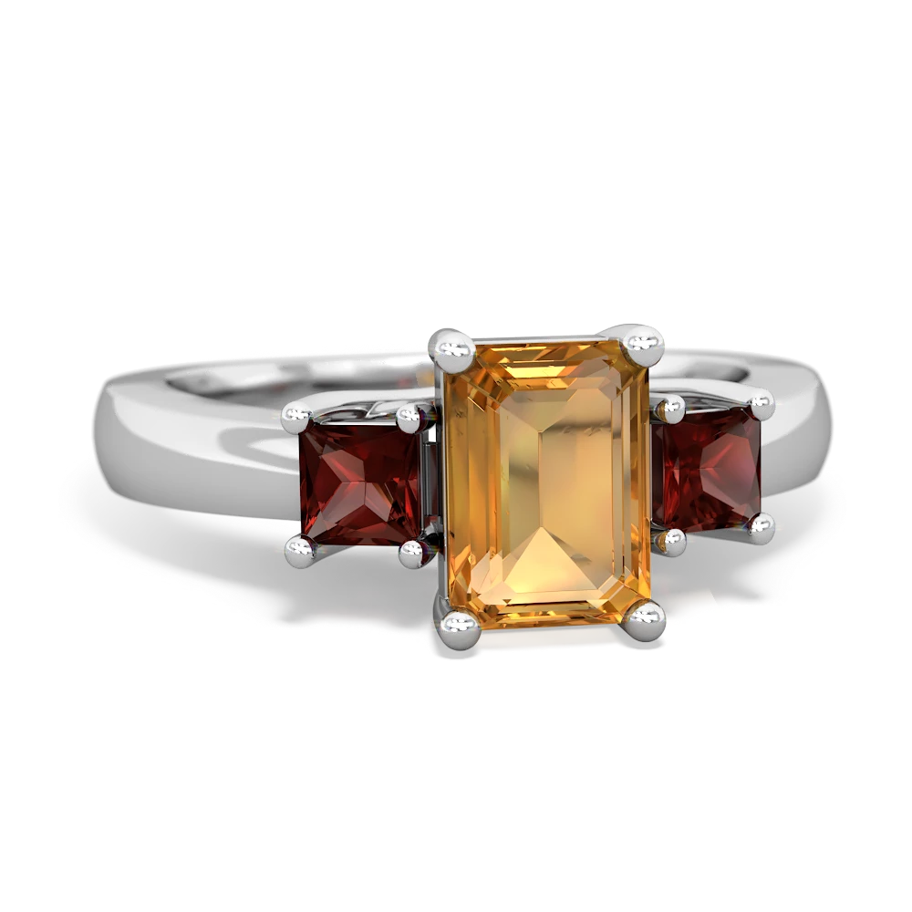 Citrine Three Stone Emerald-Cut Trellis 14K White Gold ring R4021