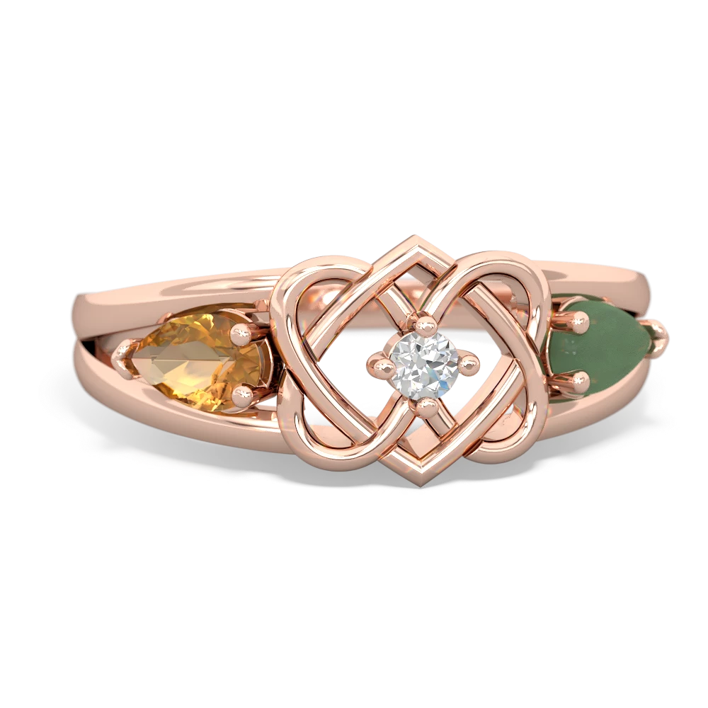 Citrine Hearts Intertwined 14K Rose Gold ring R5880