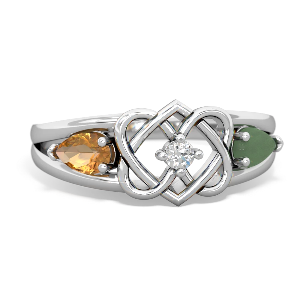 Citrine Hearts Intertwined 14K White Gold ring R5880