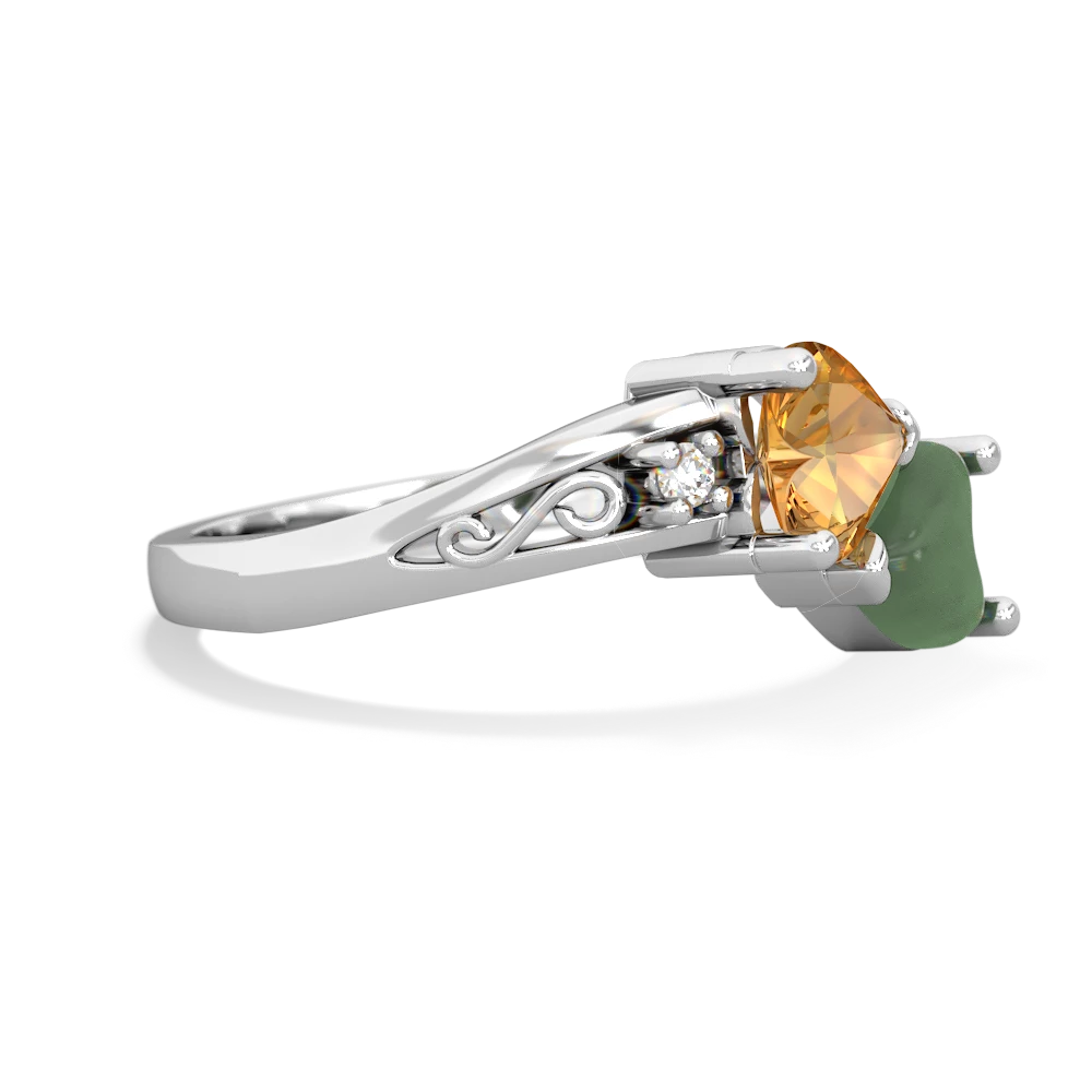 Citrine Snuggling Hearts 14K White Gold ring R2178