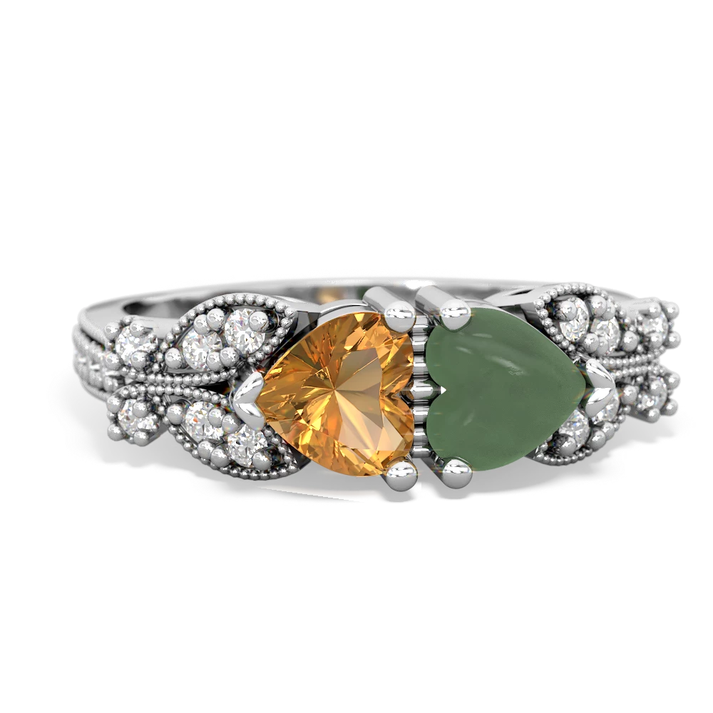 Citrine Diamond Butterflies 14K White Gold ring R5601