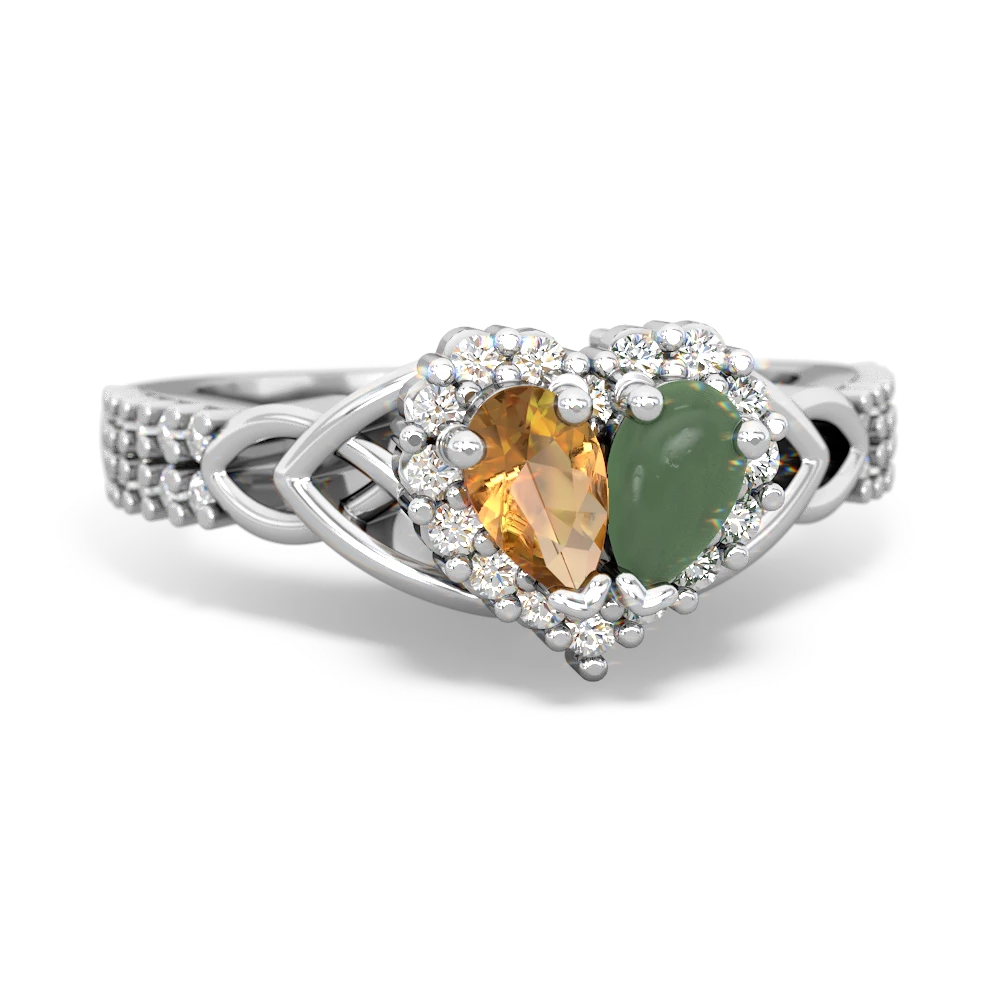 Citrine Celtic Knot Two Hearts As One 14K White Gold ring R2644HRT