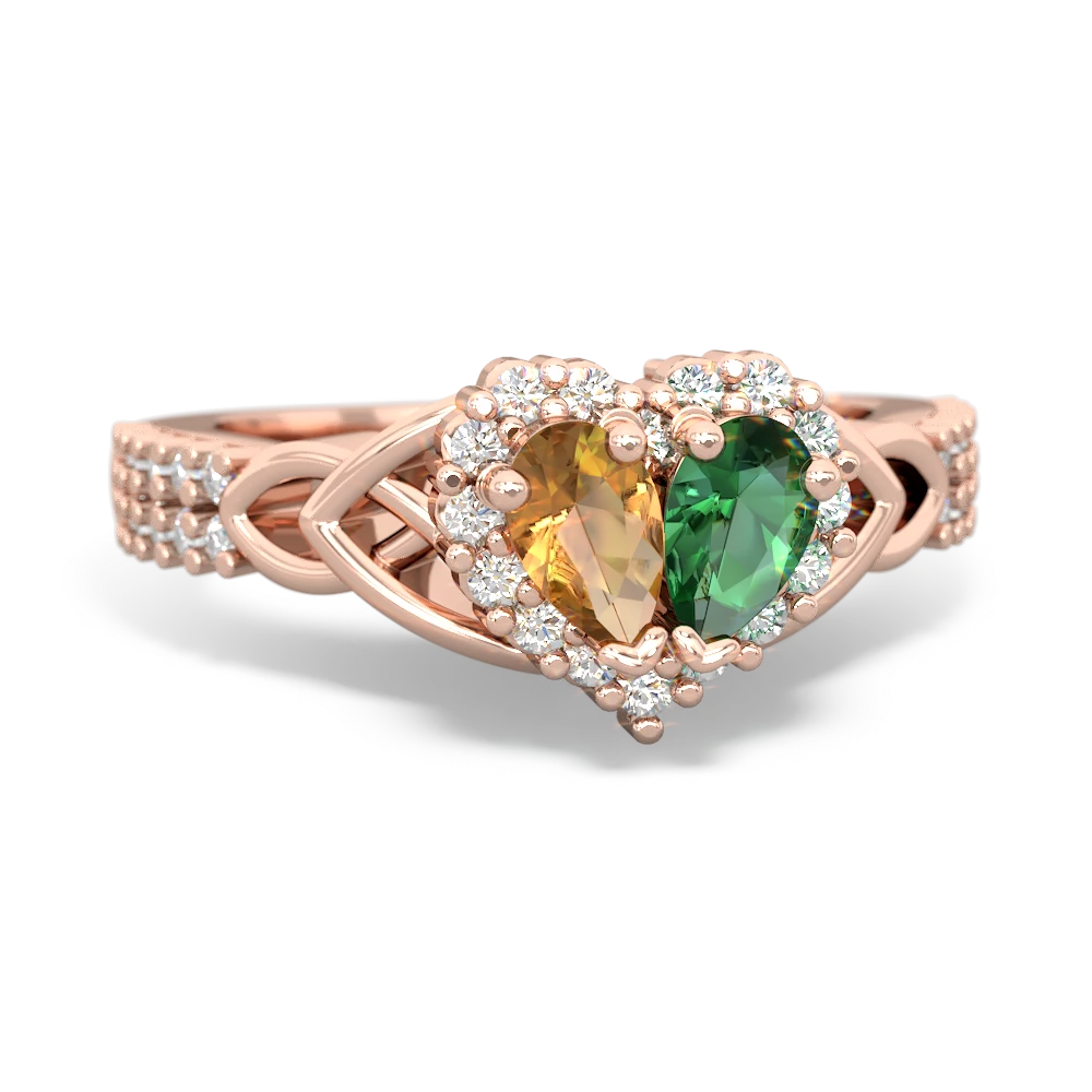 Citrine Celtic Knot Two Hearts As One 14K Rose Gold ring R2644HRT