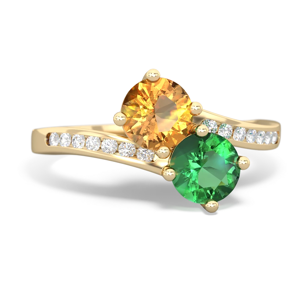 Citrine Channel Set Two Stone 14K Yellow Gold ring R5303