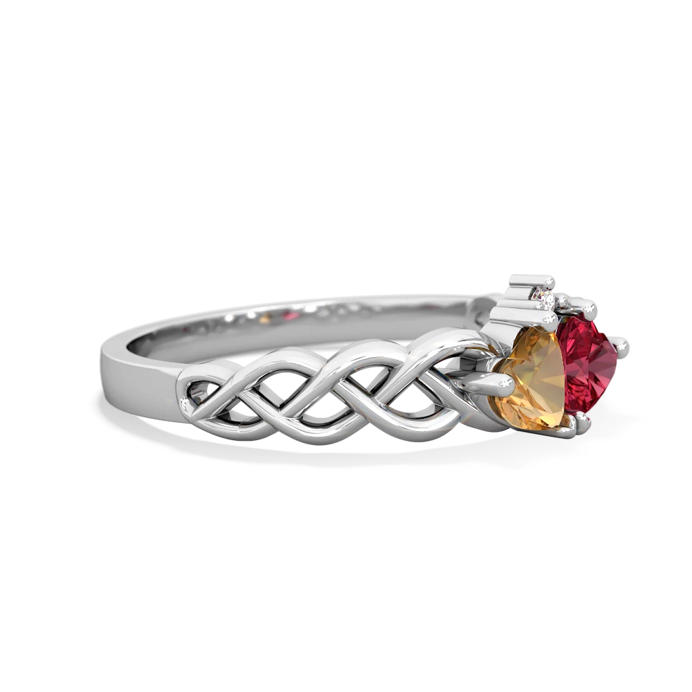 Citrine Heart To Heart Braid 14K White Gold ring R5870