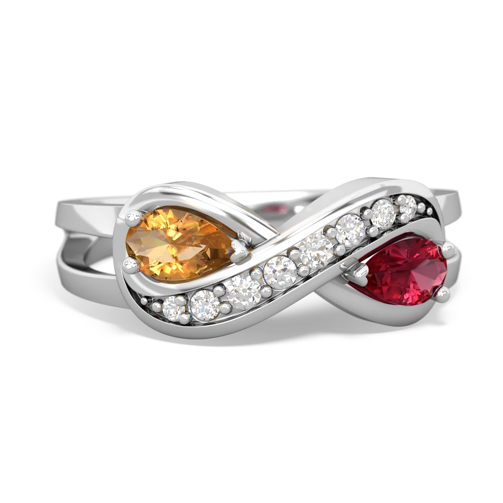 Citrine Diamond Infinity 14K White Gold ring R5390