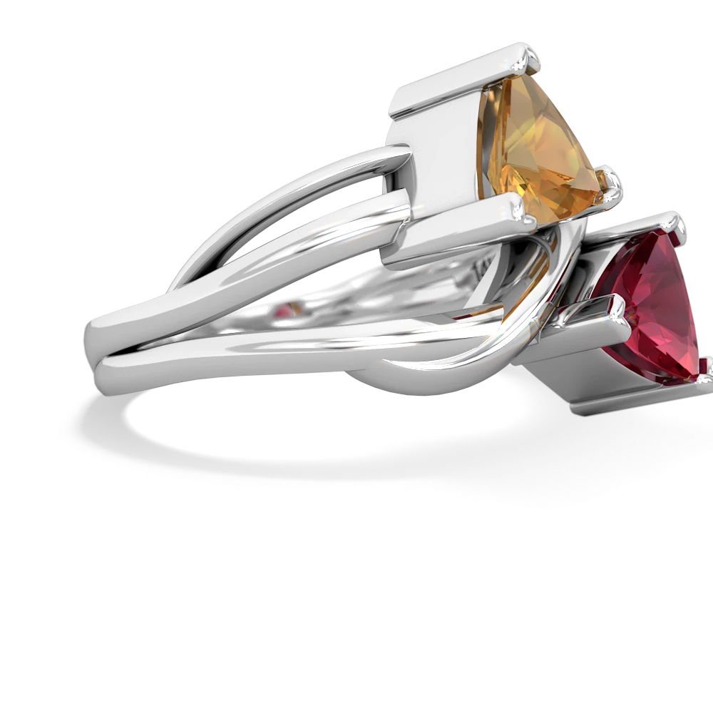 Citrine Split Band Swirl 14K White Gold ring R2341